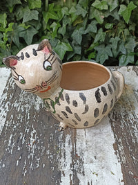 Ceramic Cat Planter, Flower Pot, Handmade Mexican Pottery from Atzompa, Mexico for Home Decor, Indoor or Outdoor Decor, Charming Plant Pot