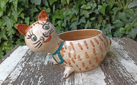 Ceramic Cat Planter, Flower Pot, Handmade Mexican Pottery from Atzompa, Mexico, Home Decor, Indoor or Outdoor Decor, Charming Plant Pot