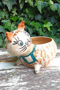 Ceramic Cat Planter, Flower Pot, Handmade Mexican Pottery from Atzompa, Mexico, Home Decor, Indoor or Outdoor Decor, Charming Plant Pot