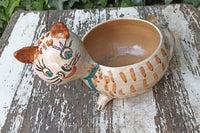 Ceramic Cat Planter, Flower Pot, Handmade Mexican Pottery from Atzompa, Mexico, Home Decor, Indoor or Outdoor Decor, Charming Plant Pot