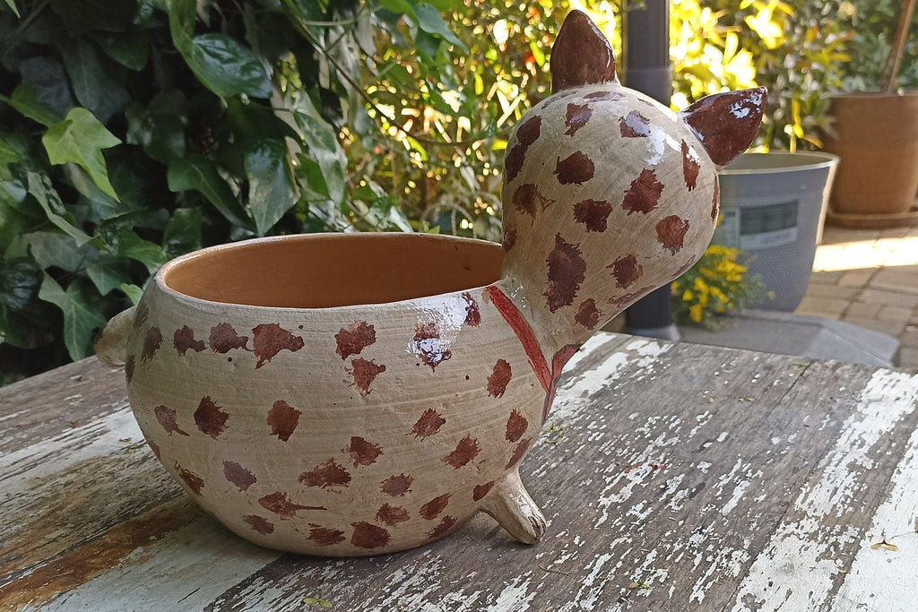 Ceramic Cat Planter, Flower Pot, Handmade Mexican Pottery from Atzompa, Mexico, Home Decor, Indoor or Outdoor Decor, Charming Plant Pot