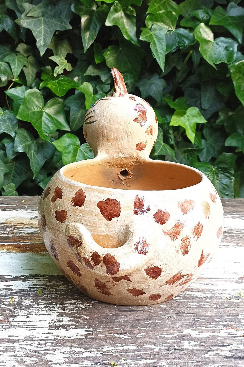 Ceramic Cat Planter, Flower Pot, Handmade Mexican Pottery from Atzompa, Mexico, Home Decor, Indoor or Outdoor Decor, Charming Plant Pot