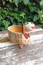 Ceramic Dog Planter, Flower Pot, Handmade Mexican Pottery from Atzompa, Mexico, Home Decor, Indoor or Outdoor Decor, Charming Plant Pot