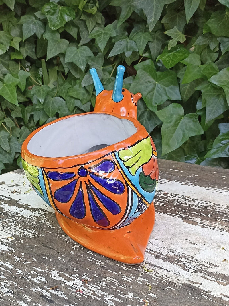 Talavera Snail Planter Mexican Pottery, Ceramic Planter Pot for Indoor Home Decor or Outdoor Garden Decor, Hand Painted Flower Pot