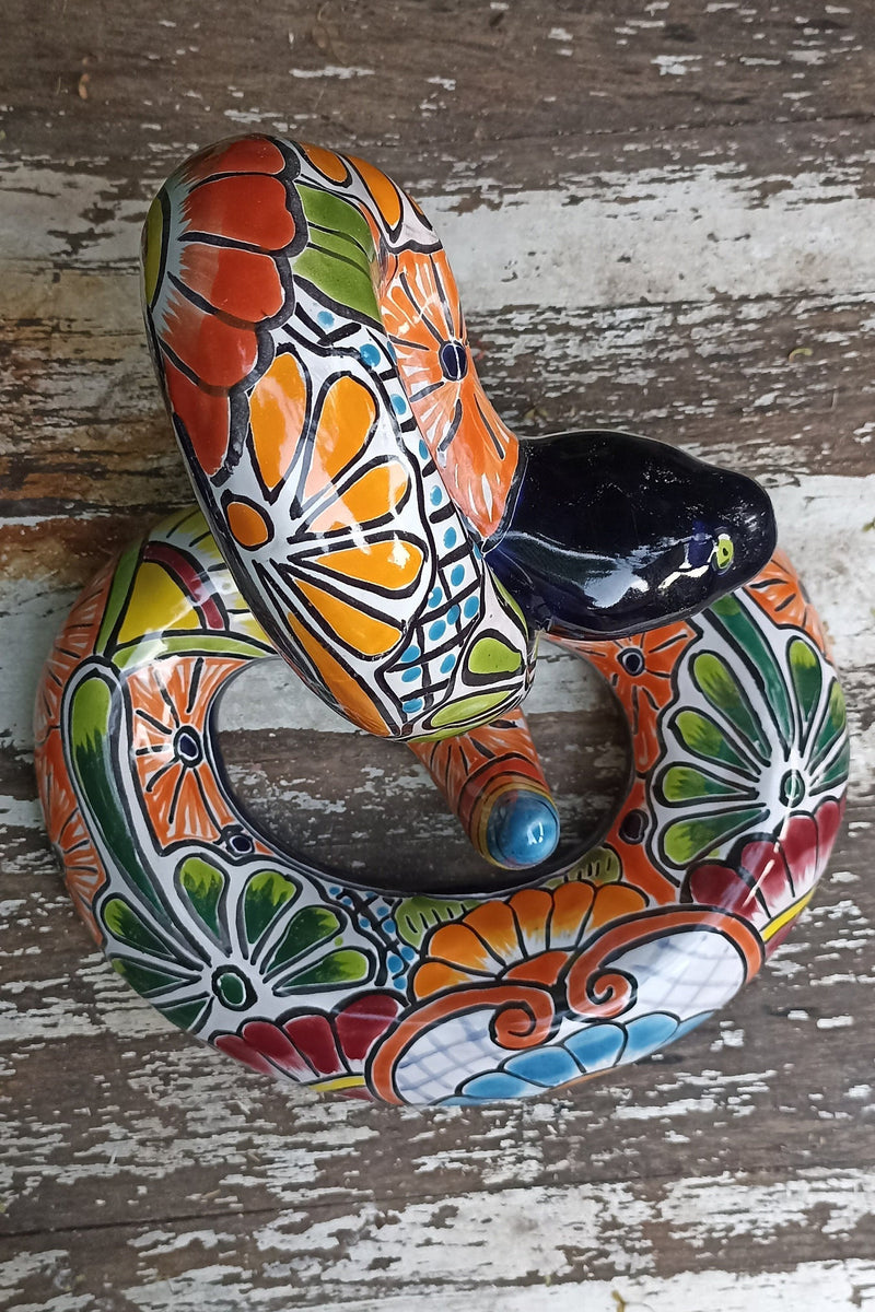 Talavera Rattlesnake, Ceramic Rattlesnake Figurine, Rattlesnake Gifts, Garden Statue, Talavera Pottery, Handmade, Hand Painted in Mexico