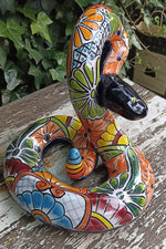 Talavera Rattlesnake, Ceramic Rattlesnake Figurine, Rattlesnake Gifts, Garden Statue, Talavera Pottery, Handmade, Hand Painted in Mexico