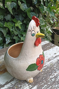 Ceramic Chicken Planter, Flower Pot, Handmade Mexican Pottery from Atzompa, Mexico, Home Decor, Indoor or Outdoor Decor, Charming Plant Pot