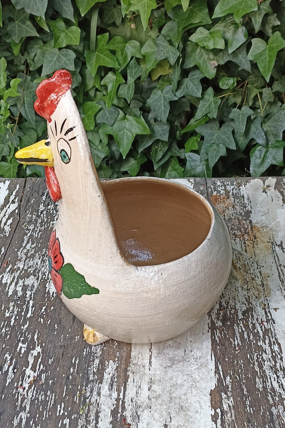 Ceramic Chicken Planter, Flower Pot, Handmade Mexican Pottery from Atzompa, Mexico, Home Decor, Indoor or Outdoor Decor, Charming Plant Pot