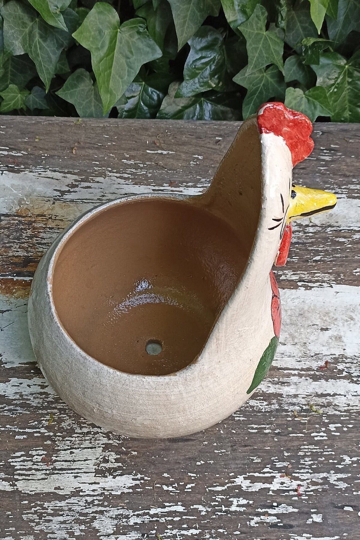 Ceramic Chicken Planter, Flower Pot, Handmade Mexican Pottery from Atzompa, Mexico, Home Decor, Indoor or Outdoor Decor, Charming Plant Pot