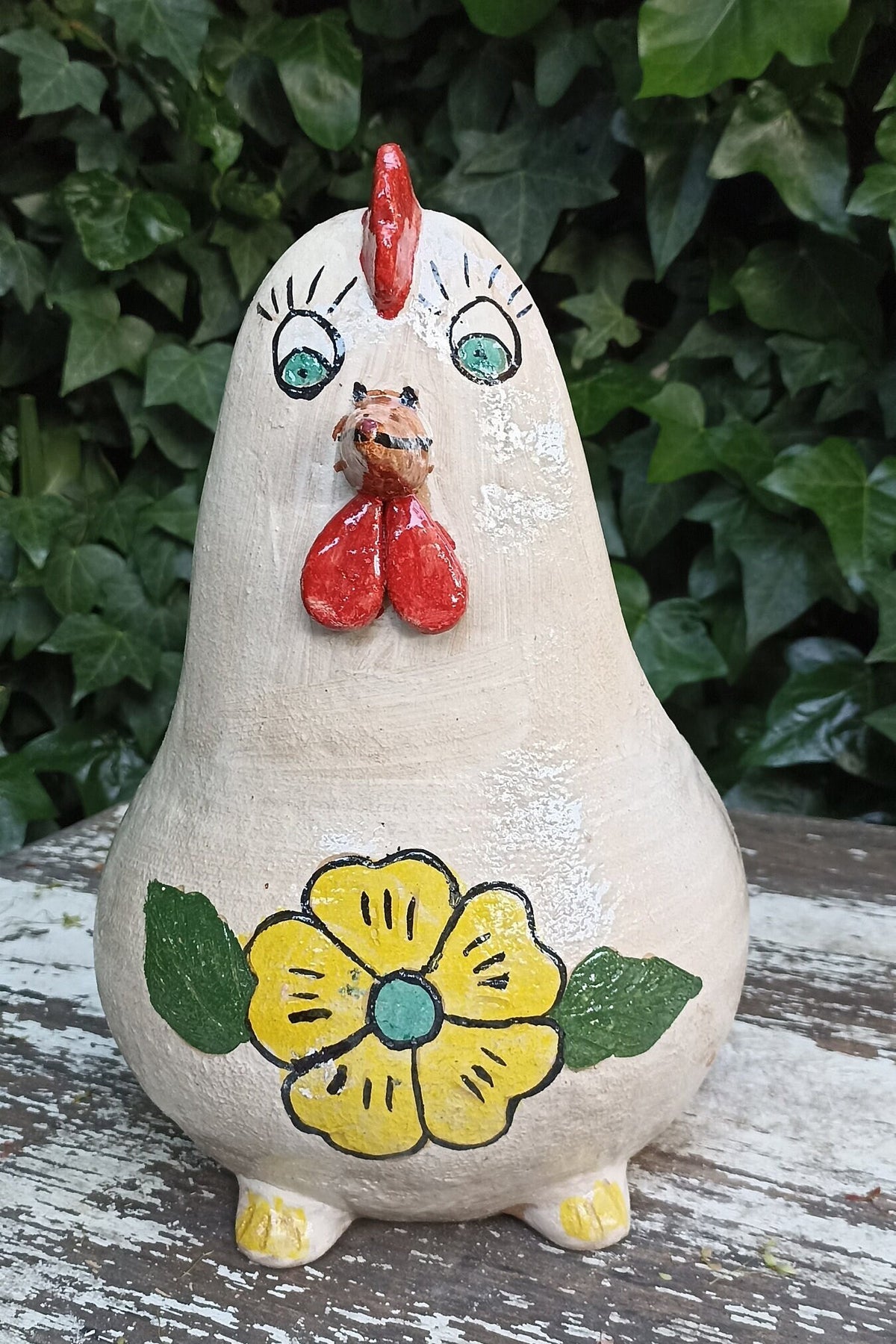 Ceramic Chicken Planter, Flower Pot, Handmade Mexican Pottery from Atzompa, Mexico, Home Decor, Indoor or Outdoor Decor, Charming Plant Pot