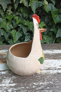 Ceramic Chicken Planter, Flower Pot, Handmade Mexican Pottery from Atzompa, Mexico, Home Decor, Indoor or Outdoor Decor, Charming Plant Pot