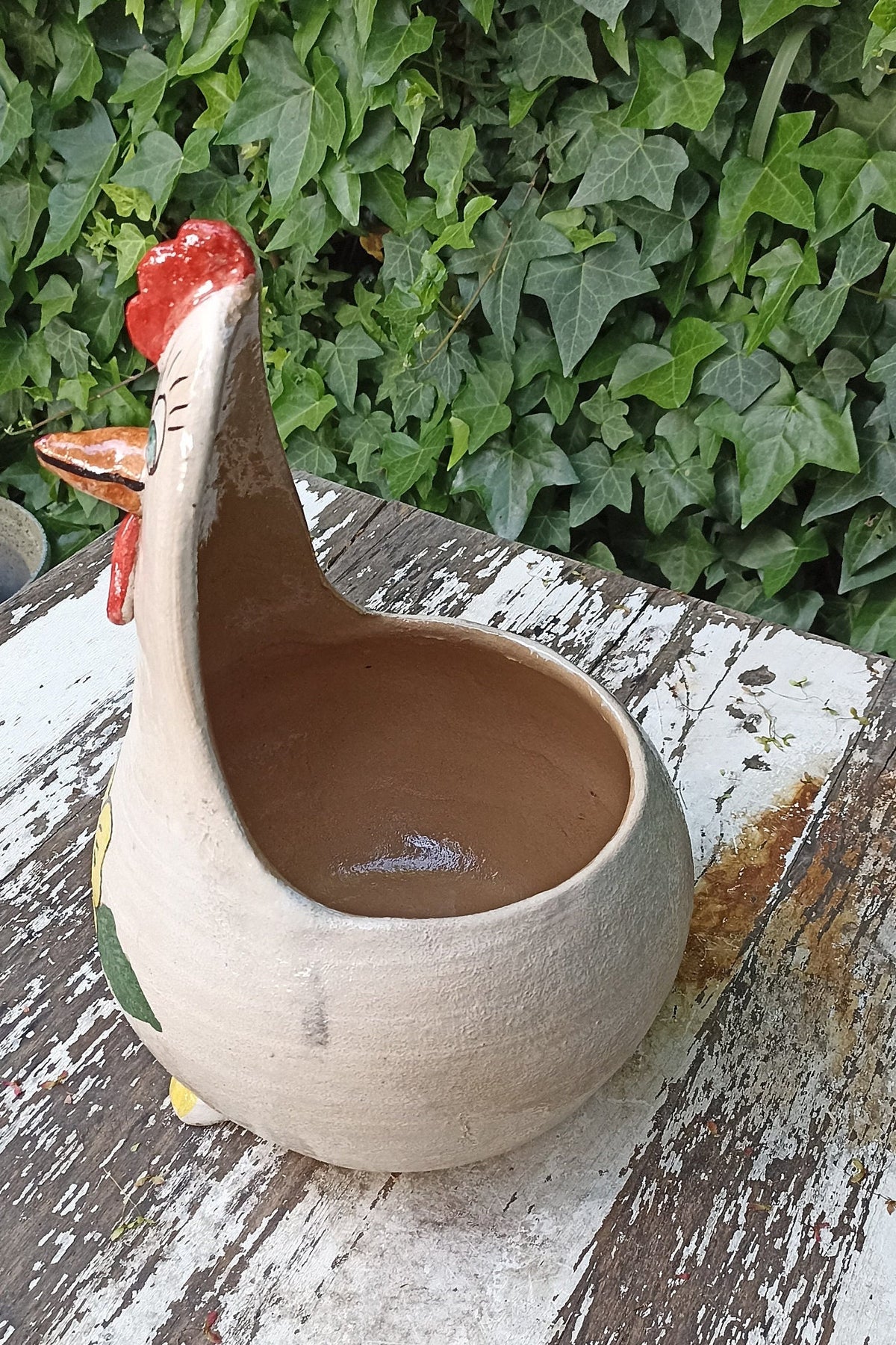 Ceramic Chicken Planter, Flower Pot, Handmade Mexican Pottery from Atzompa, Mexico, Home Decor, Indoor or Outdoor Decor, Charming Plant Pot