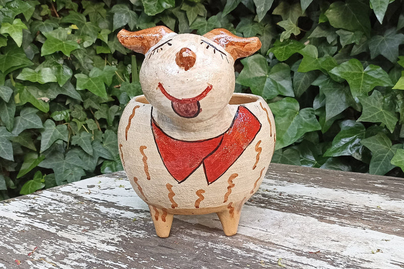 Ceramic Dog Planter, Flower Pot, Handmade Mexican Pottery from Atzompa, Mexico, Home Decor, Indoor or Outdoor Decor, Charming Plant Pot