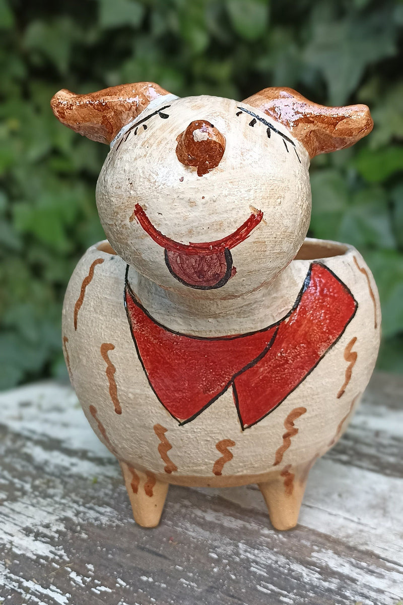 Ceramic Dog Planter, Flower Pot, Handmade Mexican Pottery from Atzompa, Mexico, Home Decor, Indoor or Outdoor Decor, Charming Plant Pot