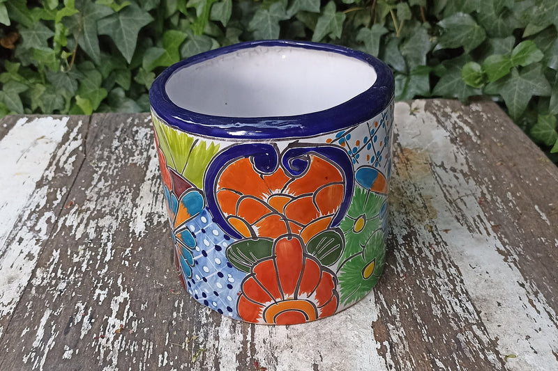 Colorful 7" Round Flower Pot, Talavera Ceramic Planter, Handmade Pottery, Outdoor Garden Decor, Indoor Home Decor, Unique Housewarming Gift