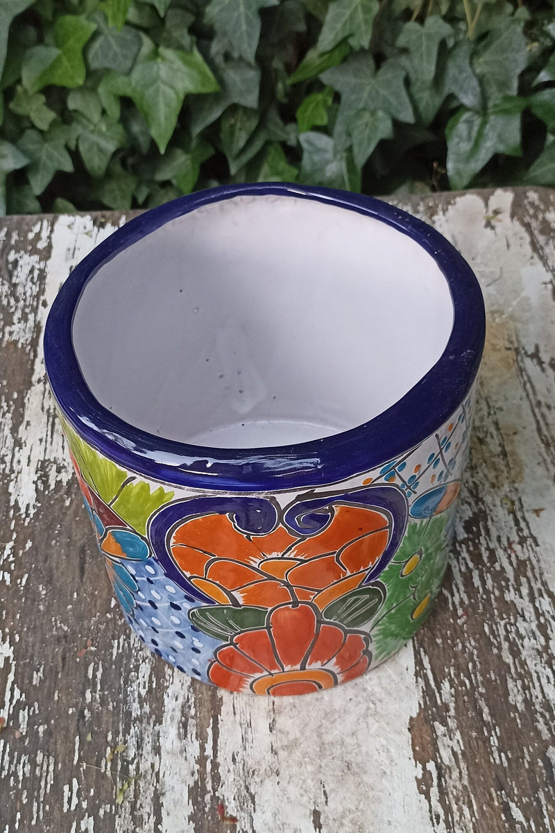 Colorful 7" Round Flower Pot, Talavera Ceramic Planter, Handmade Pottery, Outdoor Garden Decor, Indoor Home Decor, Unique Housewarming Gift