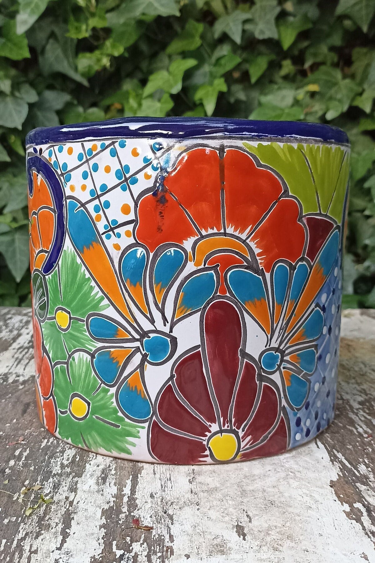 Colorful 7" Round Flower Pot, Talavera Ceramic Planter, Handmade Pottery, Outdoor Garden Decor, Indoor Home Decor, Unique Housewarming Gift