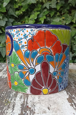 Colorful 7" Round Flower Pot, Talavera Ceramic Planter, Handmade Pottery, Outdoor Garden Decor, Indoor Home Decor, Unique Housewarming Gift