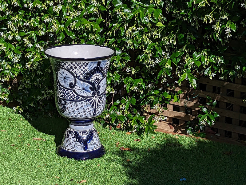 Classic 22" Tall Flower Pot, Talavera Ceramic Planter, Handmade Pottery, Outdoor Garden Decor, Indoor Home Decor, Unique Housewarming Gift
