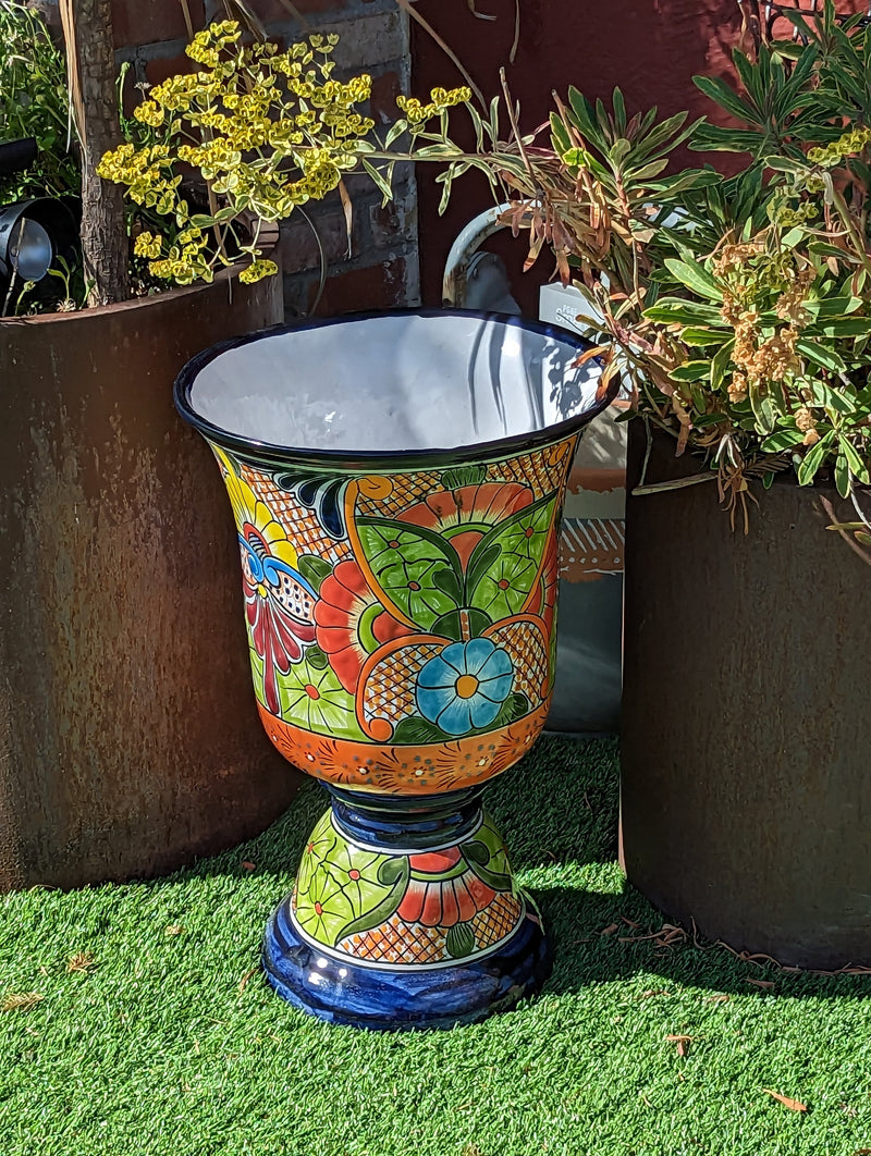 Colorful 22" Tall Flower Pot, Talavera Ceramic Planter, Handmade Pottery, Outdoor Garden Decor, Indoor Home Decor, Unique Housewarming Gift