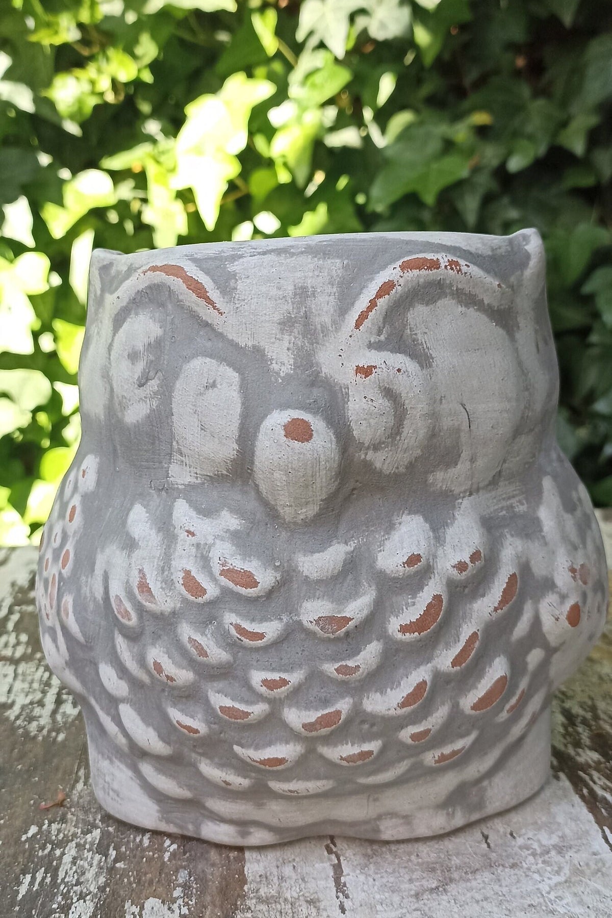 Owl Planter Pot Clay Flower Pot Handmade Mexican Pottery, Owl Gifts, Indoor or Outdoor Planter, Small Gray Owl Decoration