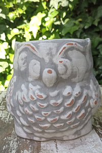 Owl Planter Pot Clay Flower Pot Handmade Mexican Pottery, Owl Gifts, Indoor or Outdoor Planter, Small Gray Owl Decoration
