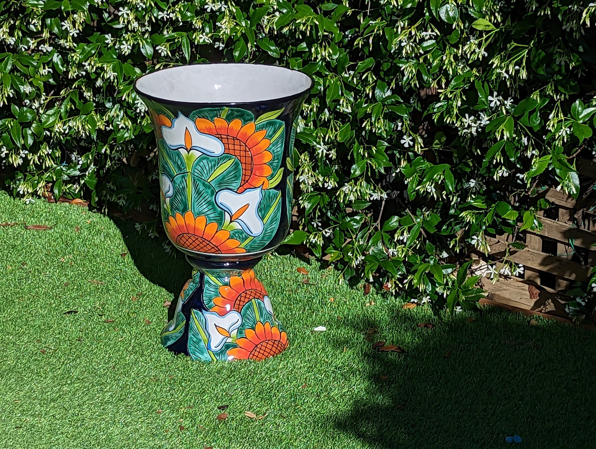 Pre-order Sunflower Lilly Planter Ships 9-25 | 22" Handmade Talavera Cermaic Mexico Pottery, Stunning Outdoor Garden Decor, Home Decor