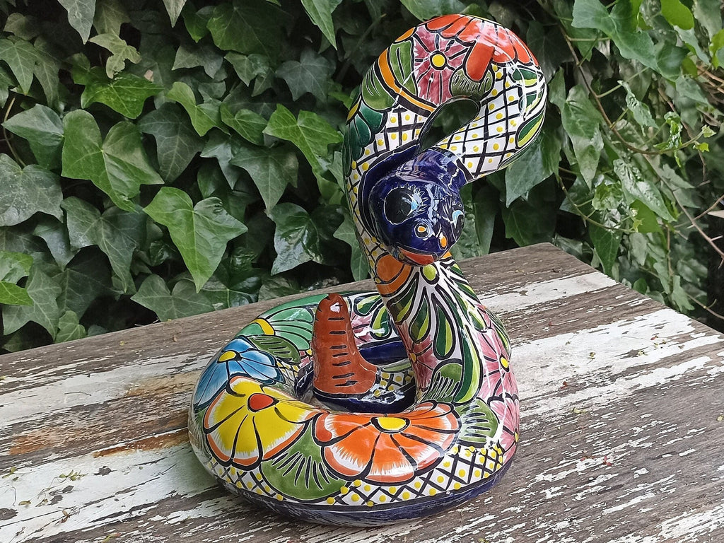 Talavera Rattlesnake, Ceramic Rattlesnake Figurine, Rattlesnake Gifts, Garden Statue, Talavera Pottery, Handmade, Hand Painted