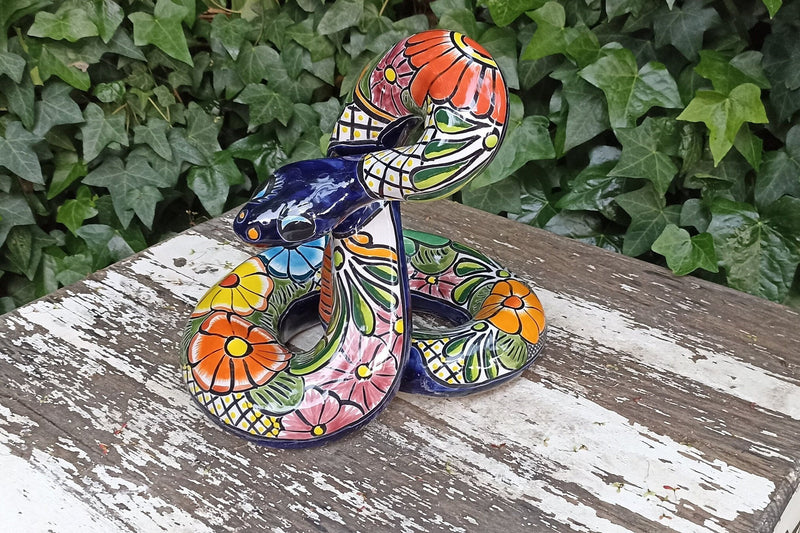 Talavera Rattlesnake, Ceramic Rattlesnake Figurine, Rattlesnake Gifts, Garden Statue, Talavera Pottery, Handmade, Hand Painted