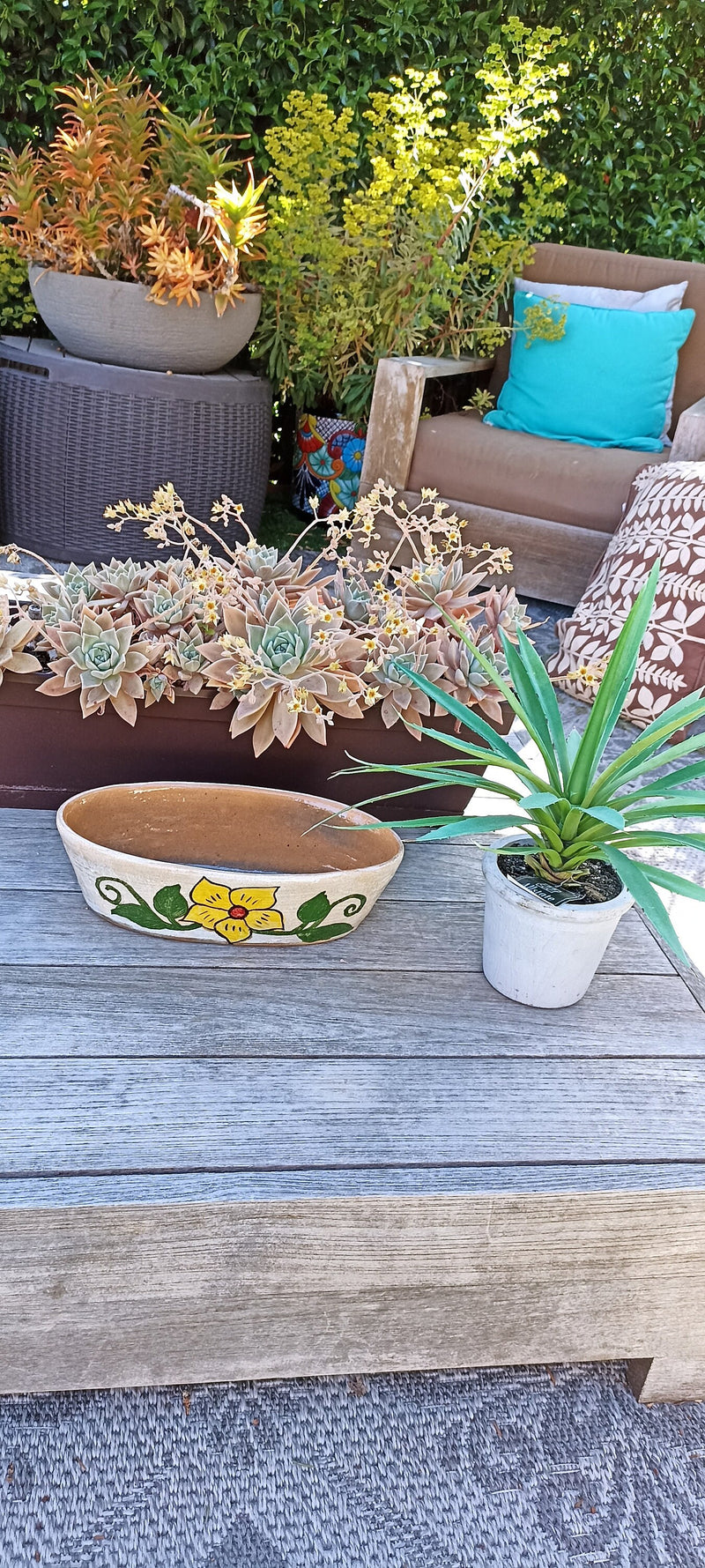Succulent Planters, Talavera Pottery, Indoor Windowsill Planter, Cute Succulent Planter Box, Herb Planters Indoor, Red & Yellow Flower