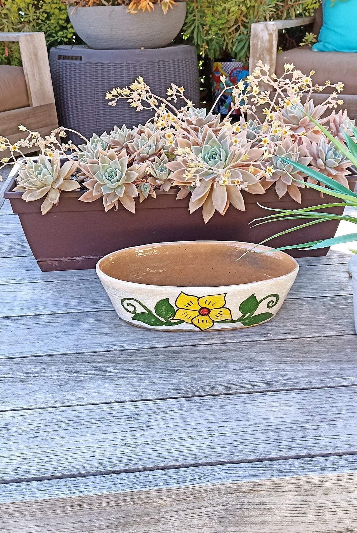 Succulent Planters, Talavera Pottery, Indoor Windowsill Planter, Cute Succulent Planter Box, Herb Planters Indoor, Red & Yellow Flower