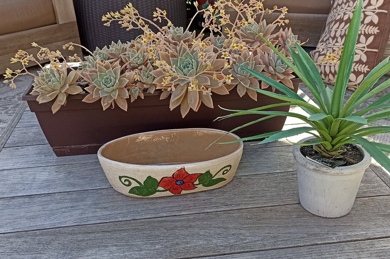 Succulent Planters, Talavera Pottery, Indoor Windowsill Planter, Cute Succulent Planter Box, Herb Planters Indoor, Red & Blue Flowers