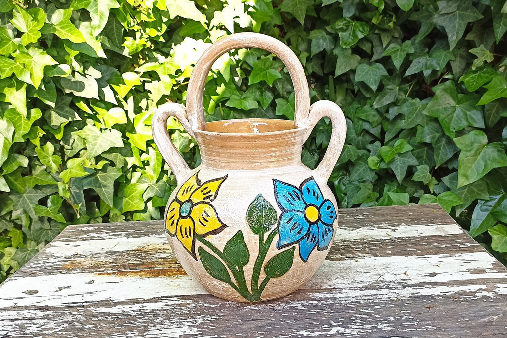 Planter+ Handles, Ceramic Flower Pot, Handmade Mexican Pottery from Atzompa, Mexico, Home Decor, Indoor or Outdoor Decor, Charming Plant Pot