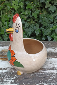 Ceramic Chicken Planter, Flower Pot, Handmade Mexican Pottery from Atzompa, Mexico, Home Decor, Indoor or Outdoor Decor, Charming Plant Pot