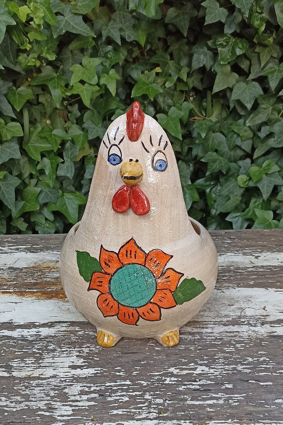 Ceramic Chicken Planter, Flower Pot, Handmade Mexican Pottery from Atzompa, Mexico, Home Decor, Indoor or Outdoor Decor, Charming Plant Pot