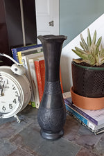 Slim Barro Negro Vase, Handmade Black Clay Mexican Pottery from San Bartolo near Oaxaca, Mexico