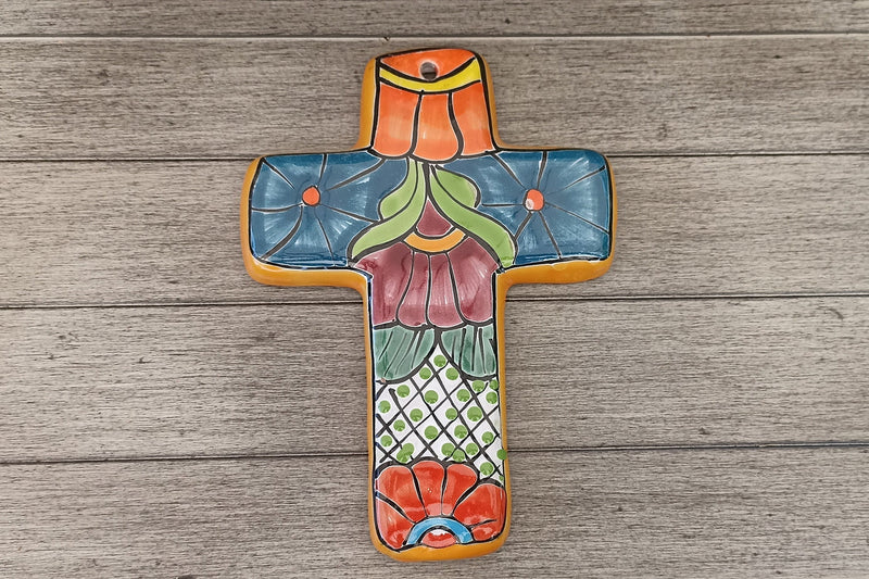 Talavera Cross Decoration, Mexican Clay Art, Decorative Cross, Oaxacan Art, Colorful Cross Art Handmade In Mexico