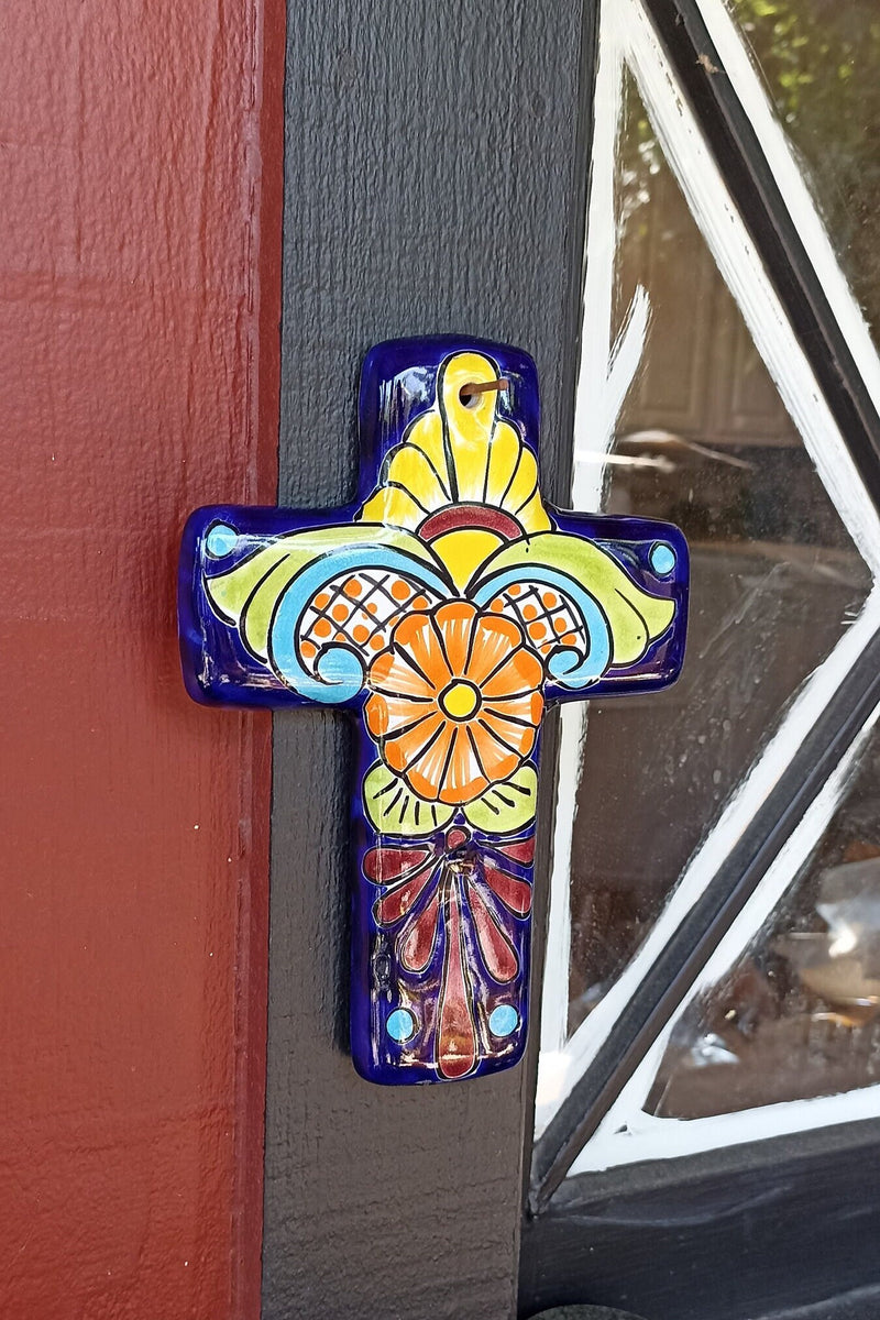 Talavera Cross Decoration, Mexican Clay Art, Decorative Cross, Oaxacan Art, Colorful Cross Art Handmade In Mexico