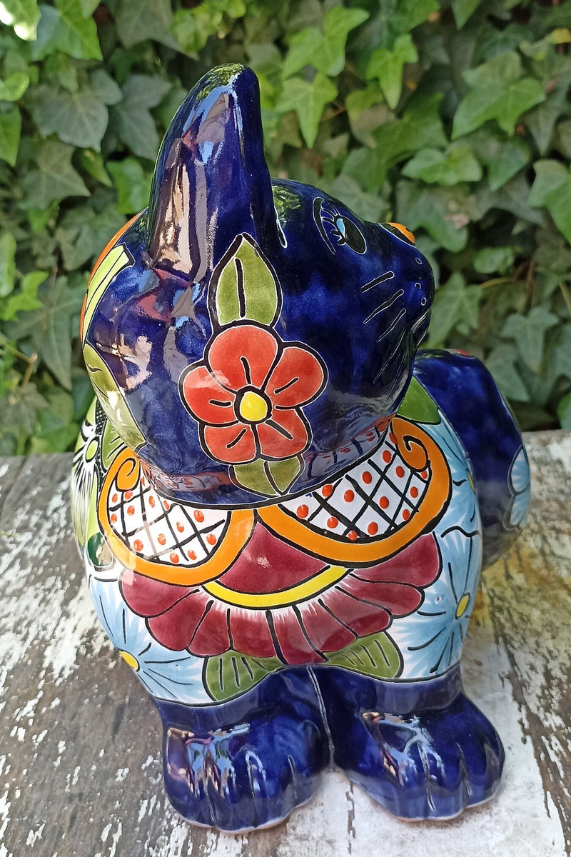 Talavera Cat Flower Pot, Ceramic Planter Home Decor, Indoor Outdoor Planter Pot, Mexican Pottery Yard & Garden Decor, Handmade