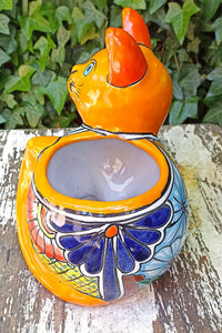 Talavera Cat Flower Pot, Ceramic Planter Home Decor, Indoor Outdoor Planter Pot, Mexican Pottery Yard & Garden Decor, Handmade