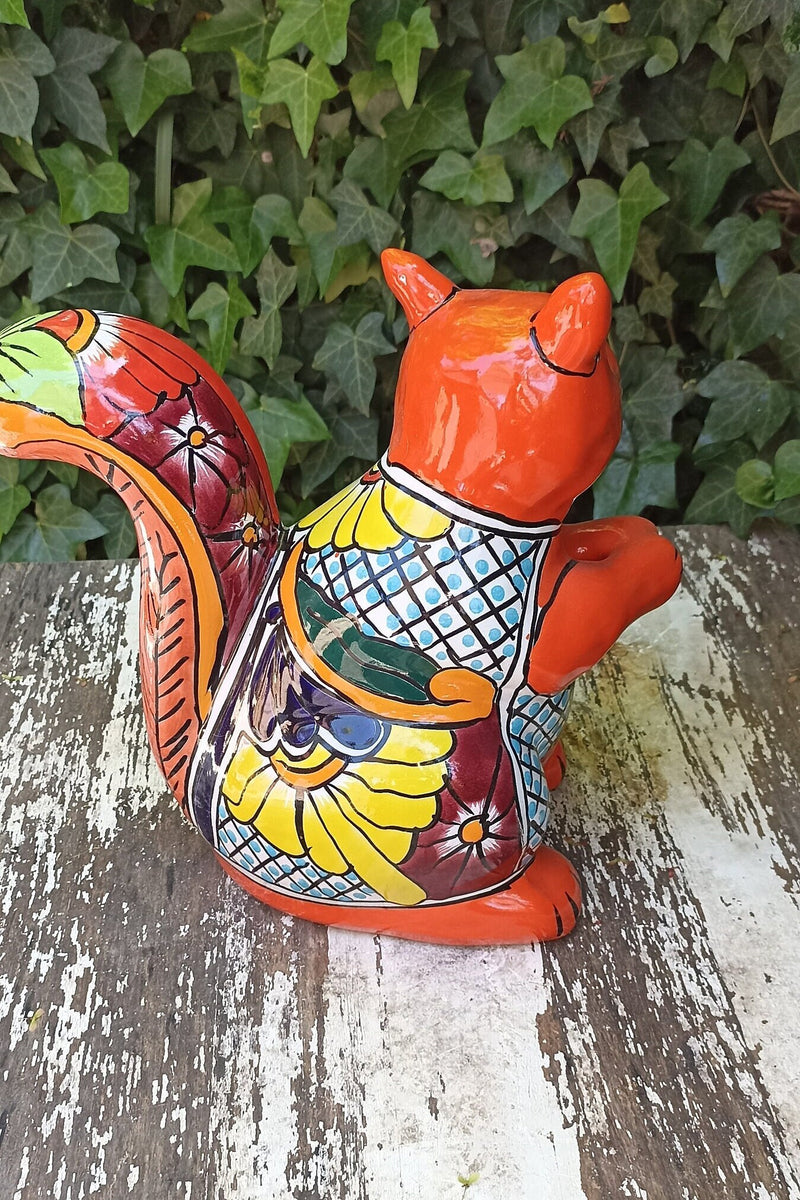 Talavera Squirrel, Ceramic Squirrel Figurine, Squirrel Gifts, Garden Statue, Talavera Pottery, Handmade, Hand Painted, Squirrel Decor Figure