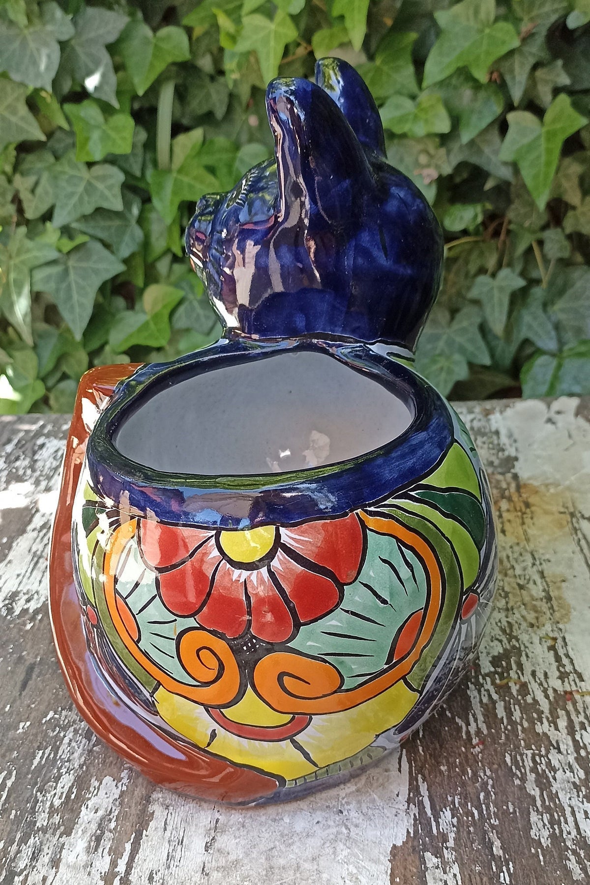 Talavera Cat Flower Pot, Ceramic Planter Home Decor, Indoor Outdoor Planter Pot, Mexican Pottery Yard & Garden Decor, Handmade