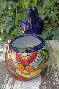 Talavera Cat Flower Pot, Ceramic Planter Home Decor, Indoor Outdoor Planter Pot, Mexican Pottery Yard & Garden Decor, Handmade