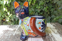 Talavera Cat Flower Pot, Ceramic Planter Home Decor, Indoor Outdoor Planter Pot, Mexican Pottery Yard & Garden Decor, Handmade