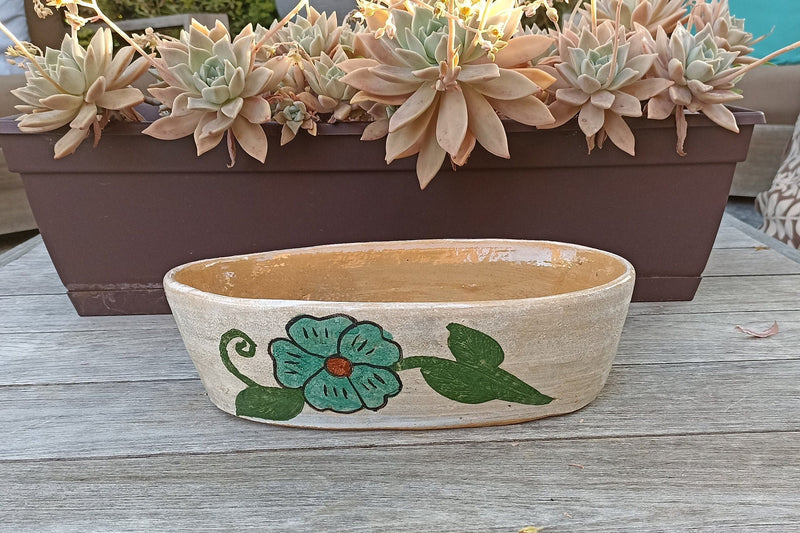 Succulent Planters, Talavera Pottery, Indoor Windowsill Planter, Cute Succulent Planter Box, Herb Planters Indoor, Brown & Yellow Flowers