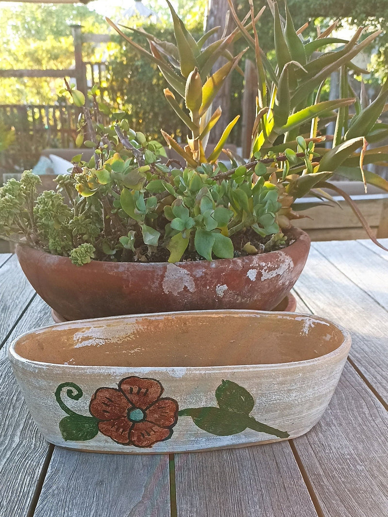 Succulent Planters, Talavera Pottery, Indoor Windowsill Planter, Cute Succulent Planter Box, Herb Planters Indoor, Brown & Yellow Flowers