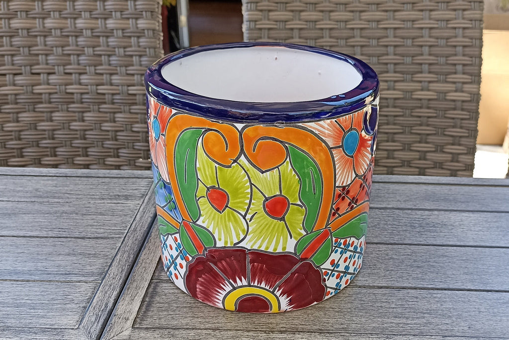 Colorful 7" Round Flower Pot, Talavera Ceramic Planter, Handmade Pottery, Outdoor Garden Decor, Indoor Home Decor, Unique Housewarming Gift