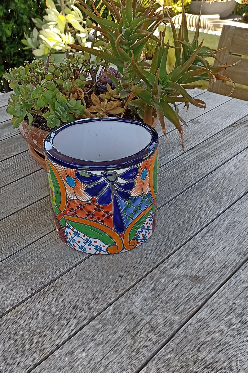 Colorful 7" Round Flower Pot, Talavera Ceramic Planter, Handmade Pottery, Outdoor Garden Decor, Indoor Home Decor, Unique Housewarming Gift