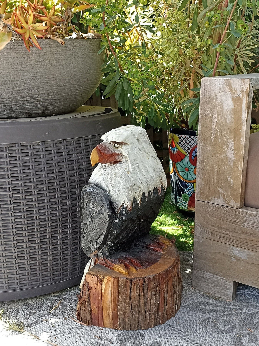 Bald Eagle Statue, Hand Carved Eagle Art, Yard & Home Decor, Chainsaw Art, Carved Eagle Statue, Outdoor Garden Statue