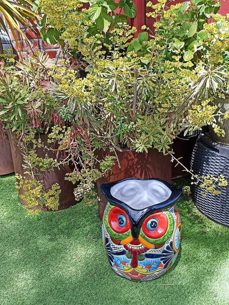 Gorgeous 14" Owl Flower Pot, Talavera Ceramic Planter, Handmade Pottery, Outdoor Garden Decor, Indoor Home Decor, Unique Gift for Birders